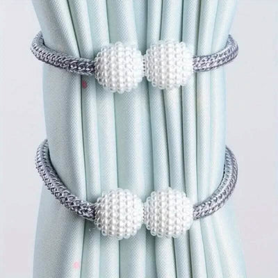 2-Pieces: Magnetic Curtain Tiebacks with Faux Pearls