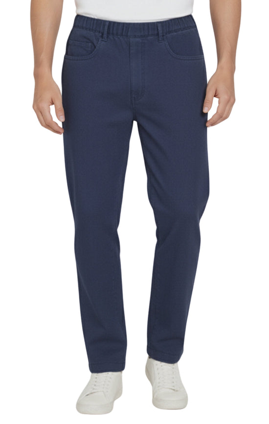 Men’s Lightweight Casual Elastic Waist Pull-On Jeans – Denim & Twill Pants with Easy Fit